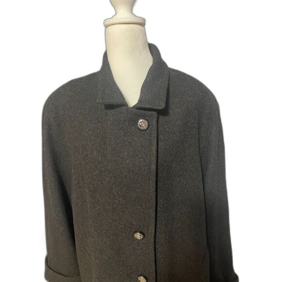 Vintage Jofeld Forstmann Wool Blend Coat Size 16 Long Black 80s Classic - Picture 3 of 16